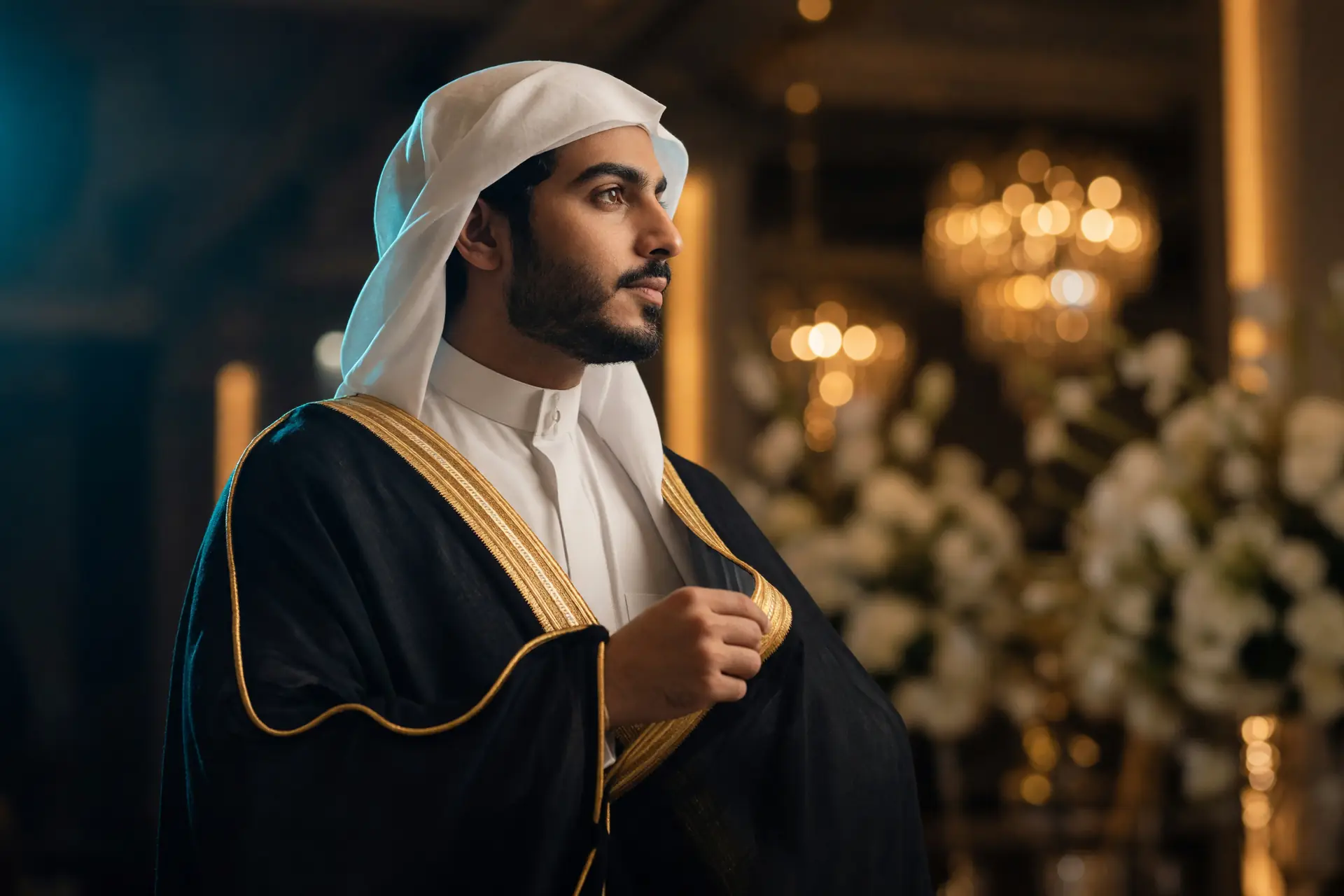 تصوير زواجات في جدة — العريس بالبشت في قاعة الزواج